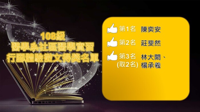 ．賀．108級醫學系社區醫學實習行腳體驗徵文得獎名單圖片